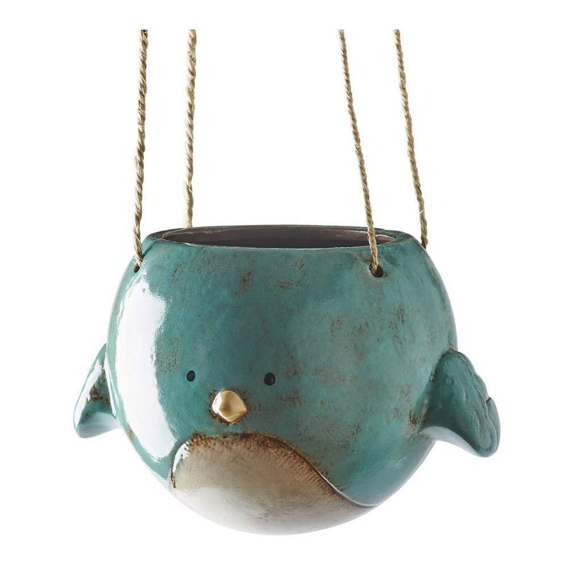 Kalalou Bluebird Hanging Planter Pot - Ceramic - 7" Diameter - Image 1